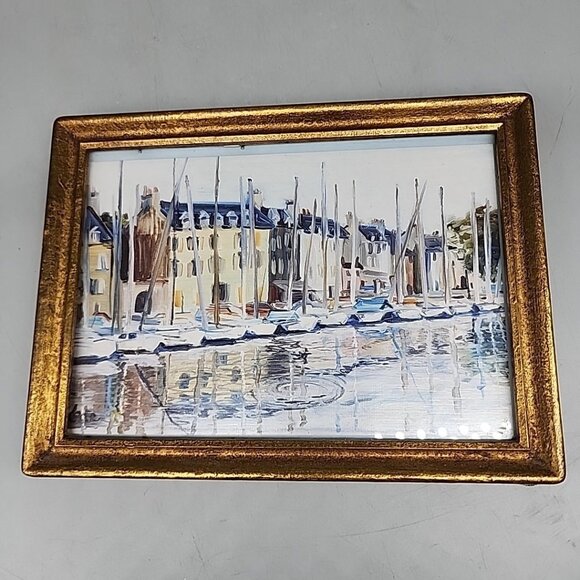 Print Waterside Village Framed Wall Hanging Art 6x8" - Picture 1 of 4